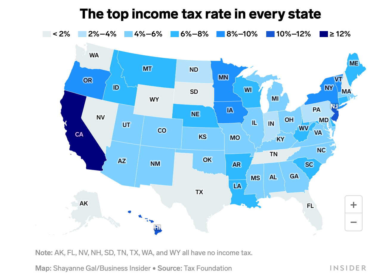 The top income tax rate in every state.